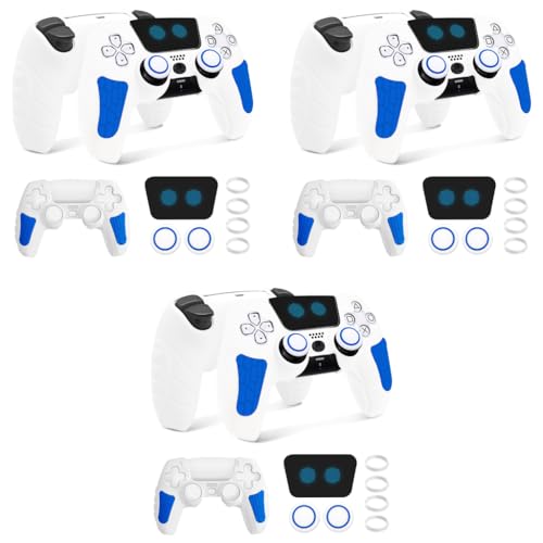ZORBES® PS5 Controller Case Silicone Protective Cover for Dual Sense with 2 Thumb Grip Caps Touchpad Sticker White Blue 3PCS ZORBES® PS5 Controller Case Silicone Protective Cover for Dual Sense with 2 Thumb Grip Caps Touchpad Sticker White Blue 3PCS